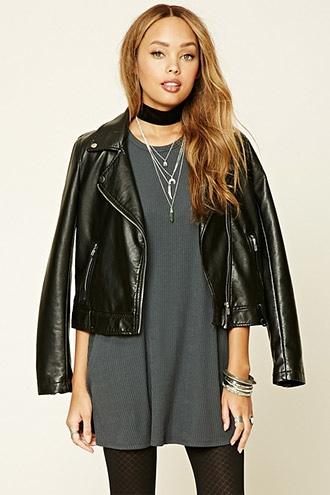 Forever21 Women's  Dark Grey Ribbed Knit Swing Dress