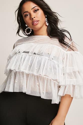 Forever21 Eta Plus Size Embellished Mesh Top