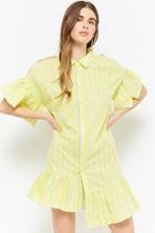 Forever21 Striped Open-shoulder Shirt Dress