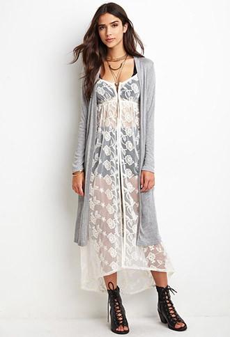 Forever21 Women's  Heathered Longline Cardigan (heather Grey)