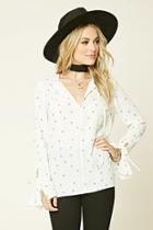 Forever21 Women's  Abstract Ruffled-sleeve Top
