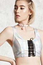 Forever21 Holographic Lace-up Crop Top