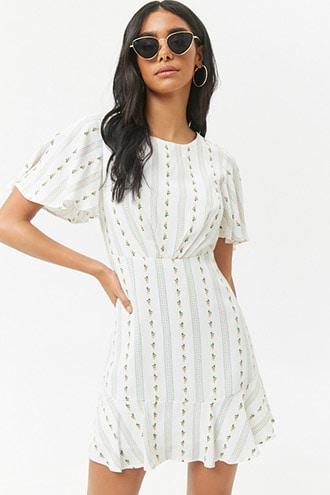 Forever21 Floral Tribal-inspired Ruffle-hem Mini Dress