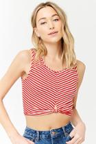 Forever21 Striped Knotted-front Top