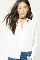 Forever21 Women's  Floral Embroidered Shirt