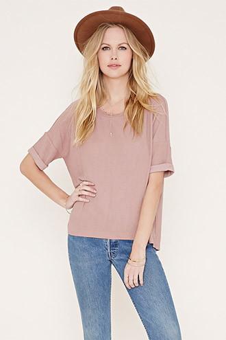 Forever21 Women's  Dusty Lavender Textured Slit-back Top