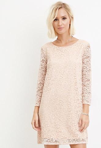 Forever21 Women's Floral Lace Shift Dress (blush)