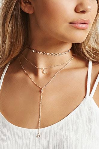 Forever21 Layered Moon Charm Necklace Set