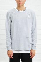 21 Men Men's  Distressed Stripe-neck Sweater