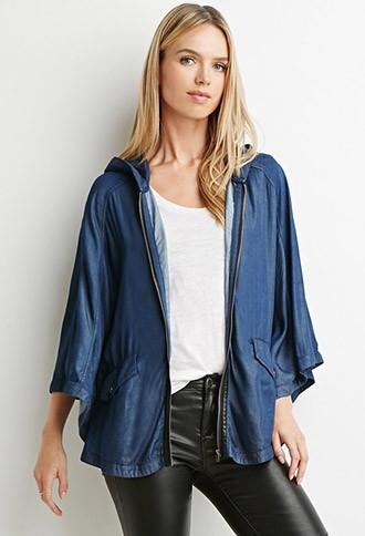 Love21 Life In Progress Hooded Chambray Poncho