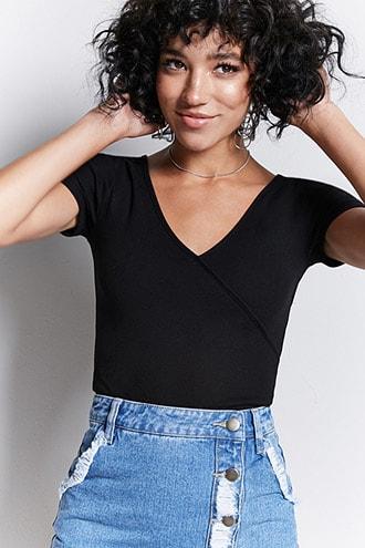 Forever21 Ribbed Faux-wrap Top