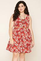 Forever21 Plus Women's  Rust & Cream Plus Size Belted Floral Dress