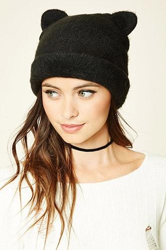 Forever21 Women's  Faux Fur Cat Ear Beanie