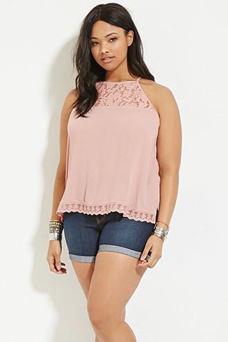 Forever21 Plus Women's  Plus Size Lace-paneled Cami