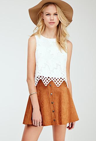 Forever21 Floral Crochet Crop Top Cream Small