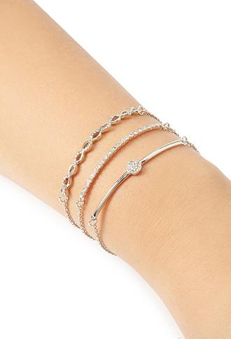 Forever21 Rhinestone Bracelet Set (silver/clear)