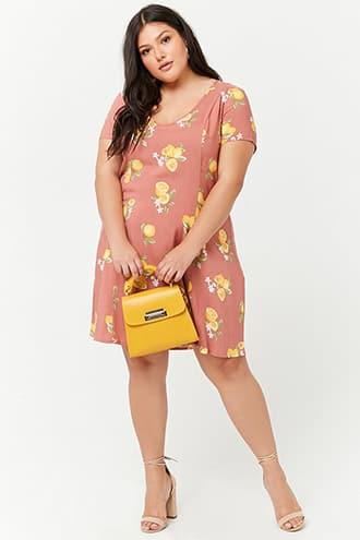 Forever21 Plus Size Floral Lemon Print Shift Dress