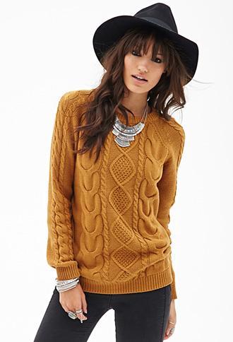 Forever21 Cable Knit Sweater Camel Large