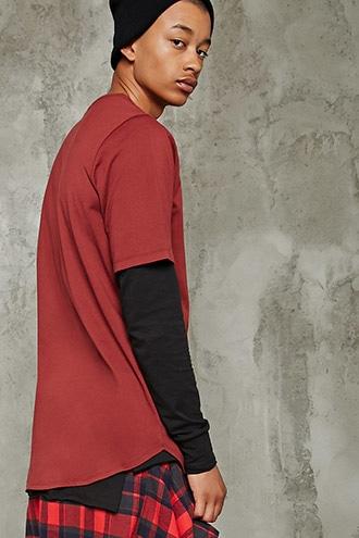 21 Men Men's  Rust Longline Dolphin-hem Tee