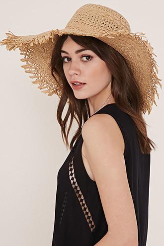 Forever21 Women's  Frayed Floppy Straw Hat