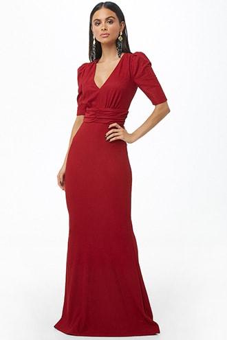 Forever21 Shirred Puff-sleeve Gown