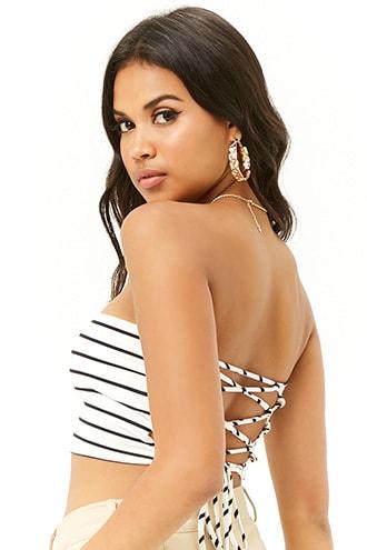 Forever21 Striped Lace-up Tube Top
