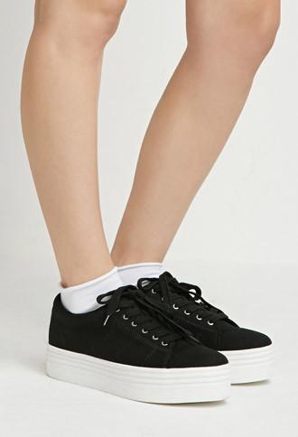 Forever21 Women's Canvas Flatform Sneakers (black)