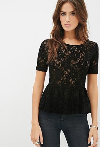 Forever21 Contemporary Textured Lace Peplum Top