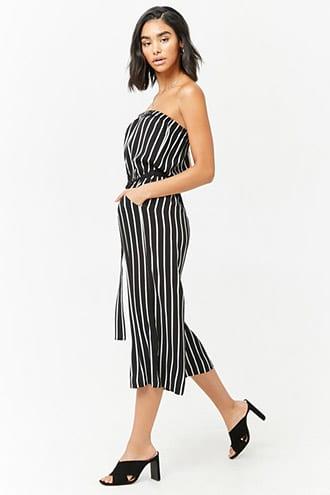 Forever21 Striped Crepe Capri Jumpsuit