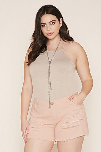 Forever21 Plus Women's  Pink Plus Size Distressed Cutoffs