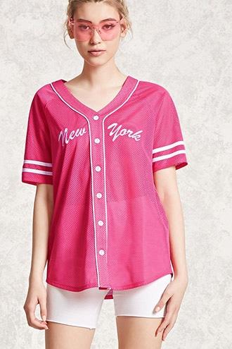 Forever21 Embroidered Mesh Baseball Shirt