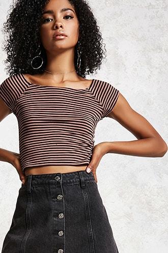 Forever21 Striped Cropped Tee