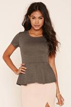 Forever21 Women's  Charcoal Pleated Peplum Top