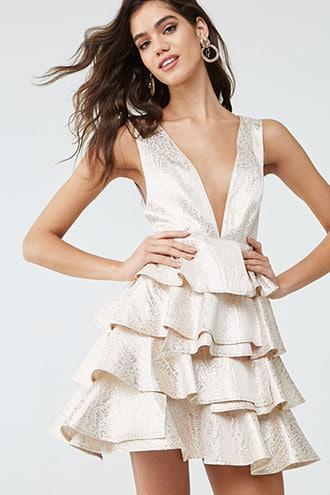 Forever21 Plunging Metallic Flounce Dress