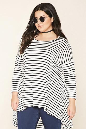 Forever21 Plus Women's  Plus Size Stripe High-low Top