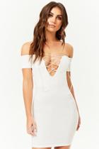 Forever21 Ribbed Off-the-shoulder Lace-up Bodycon Dress