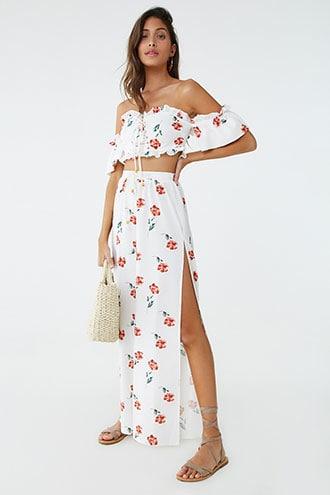 Forever21 Rose Print Crop Top & Tulip Pants Set