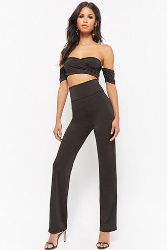Forever21 Twist-front Off-the-shoulder Crop Top & Pants Set