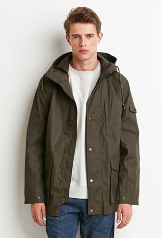 21 Men Men's  Hooded Utility Jacket (olive)