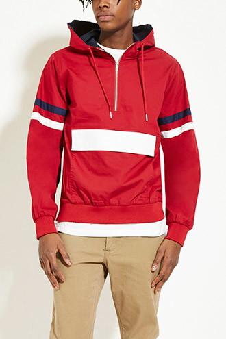 21 Men Men's  Striped-sleeve Hoodie