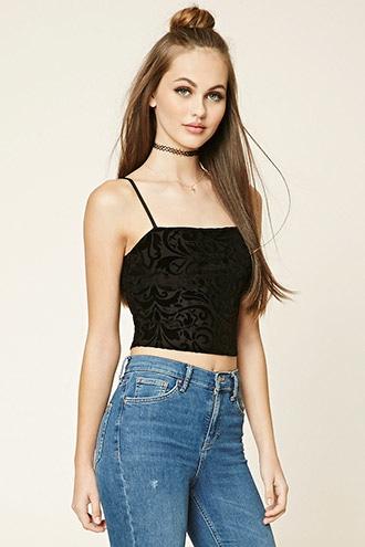 Forever21 Women's  Black Velvet Cropped Cami