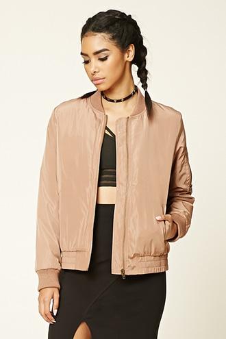 Forever21 Women's  Cocoa Padded Bomber Jacket