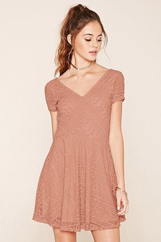 Forever21 Women's  Rose Crochet Lace A-line Dress
