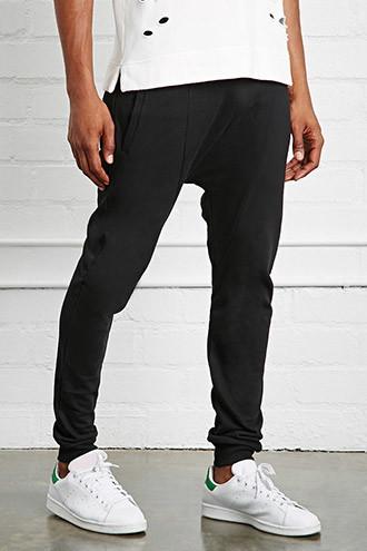 21 Men Men's  Black Drop Crotch Joggers