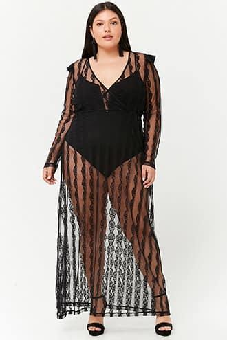 Forever21 Plus Size Sheer Lace Surplice Maxi Dress