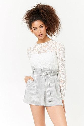 Forever21 Pinstriped Paperbag-waist Shorts