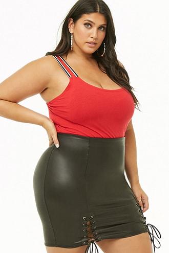 Forever21 Plus Size Faux Leather Lace-up Mini Skirt
