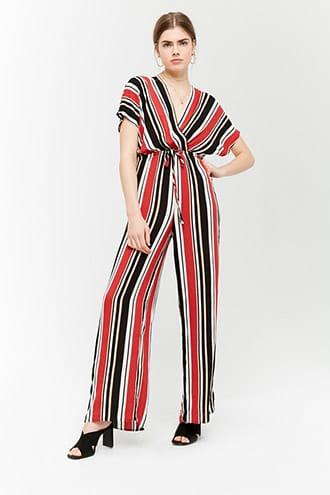 Forever21 Striped Plunging Surplice Jumpsuit