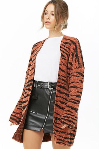 Forever21 Tiger Print Boucle Knit Cardigan
