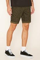 21 Men Men's  Leopard Print Cotton Shorts